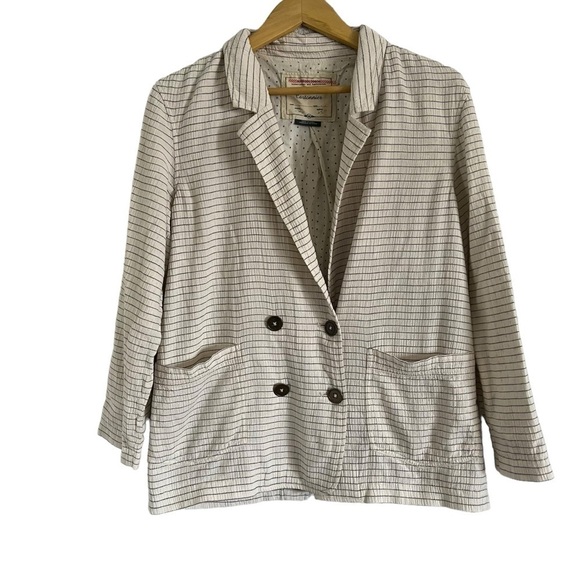 CARTONNIER x ANTHROPOLOGIE Oversized Stripe Cotton Gauze Double Breasted Blazer - Picture 4 of 11